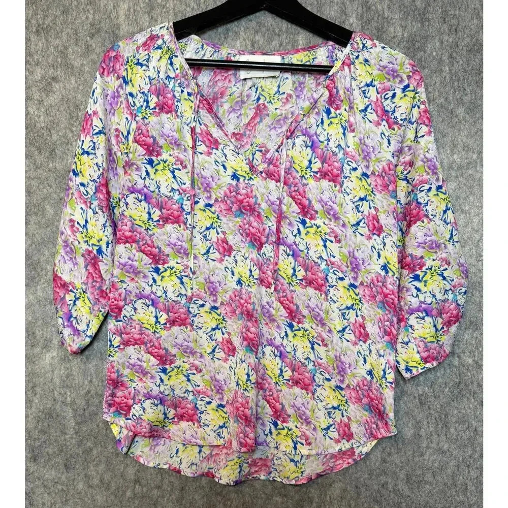 Yumi Kim Womens XS Floral Blouse Tie Sleeves